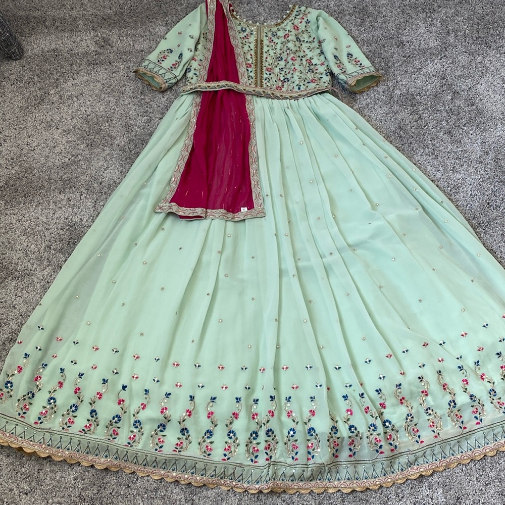 Girl’s Chiffon Partywear Wedding Festival Ethnic Embroidered Long Dress Gown